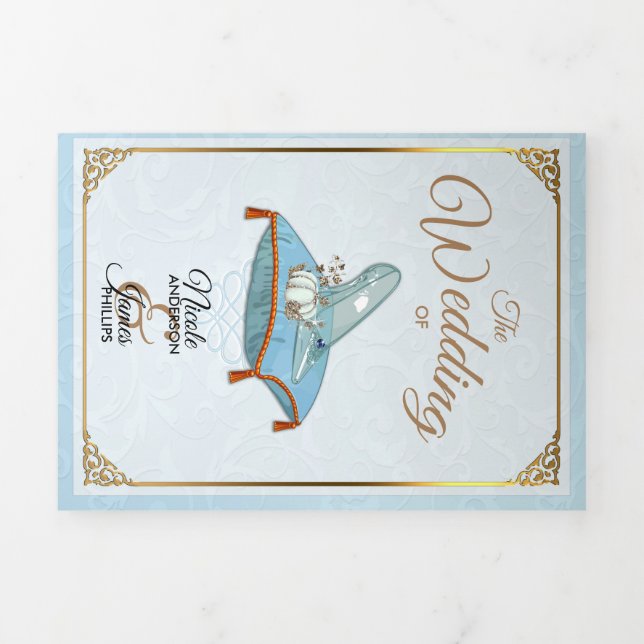 Cinderella Elegant Blue Trifold Wedding Program (Cover)