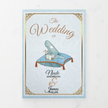 Cinderella Elegant Blue Trifold Wedding Program by printabledigidesigns at Zazzle