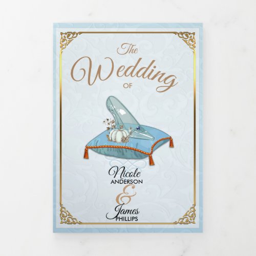 Cinderella Elegant Blue Trifold Wedding Program