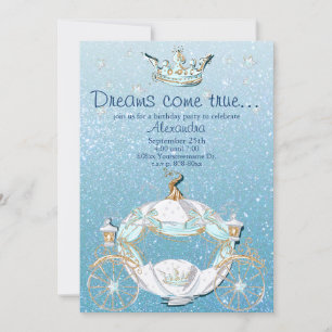 Cinderella Fairy Tale Blue and Gold Glitter Invitation