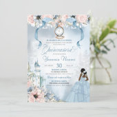 Cinderella Fairy Tale Blue Pink Floral Quinceanera Invitation (Standing Front)