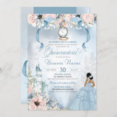 Cinderella Fairy Tale Blue Pink Floral Quinceanera Invitation (Front/Back)