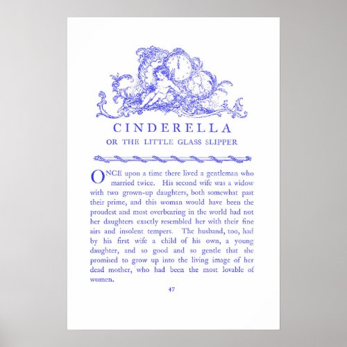 Cinderella Fairy Tale Book Blue Poster