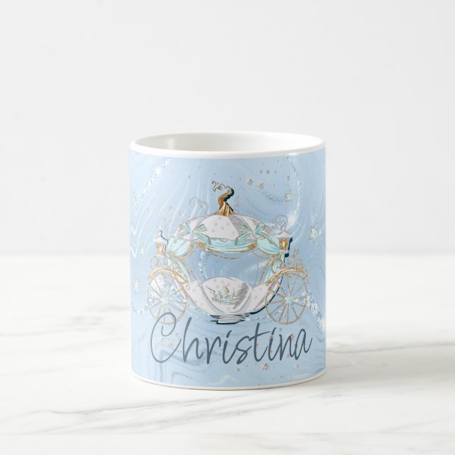 Cinderella Fairy Tale Carriage on Blue & Silver Coffee Mug (Center)
