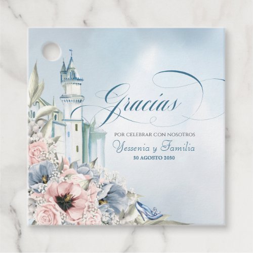 Cinderella Fairy Tale Light Blue Pink Spanish Favor Tags