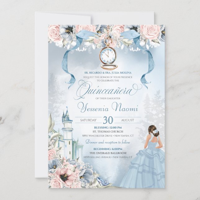 Cinderella Fairy tale Princess Castle Quinceanera  Invitation (Front)