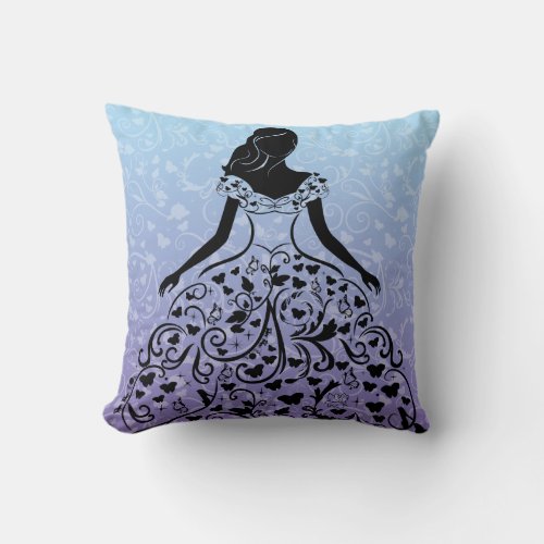 Cinderella Fanciful Dress Silhouette Throw Pillow