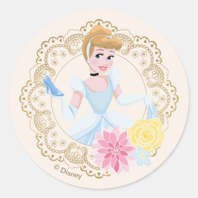 Cinderella  | Floral Gold Confetti Classic Round Sticker (Front)