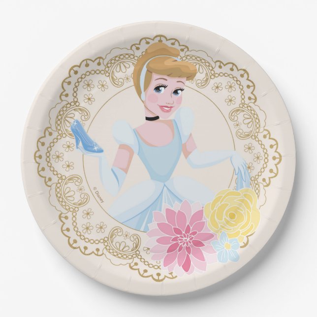 Cinderella | Floral Gold Confetti Paper Plates (Front)
