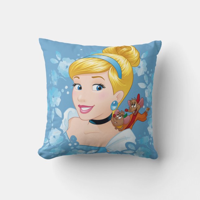 Cinderella | Flower Frame And Mice Throw Pillow (Front)