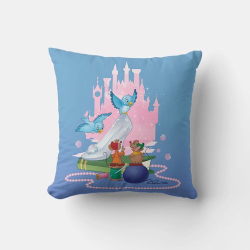 Cinderella  Glass Slipper And Mice Throw Pillow