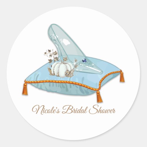 Cinderella Glass Slipper Elegant Bridal Shower Classic Round Sticker