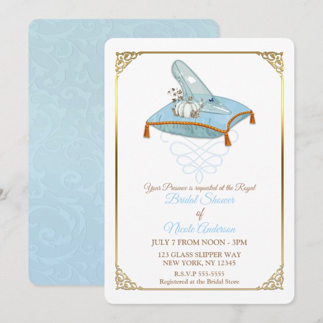 Cinderella Glass Slipper Elegant Bridal Shower Invitation (Front/Back)