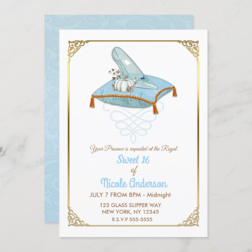 Cinderella Glass Slipper Elegant Sweet 16 Party Invitation