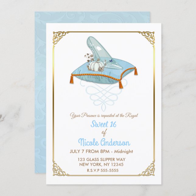 Cinderella Glass Slipper Elegant Sweet 16 Party Invitation (Front/Back)