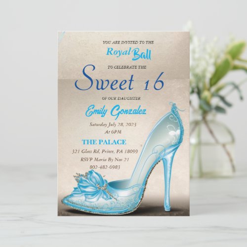 Cinderella Glass Slipper Sweet 16 Invitations