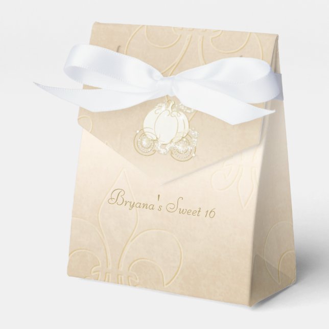 Cinderella Gold Carriage Beige Party Favor Boxes (Front Side)