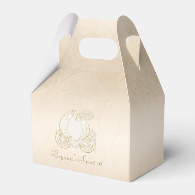Cinderella Gold Carriage Beige Party Favor Boxes (Front Side)