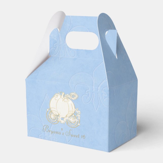 Cinderella Gold Carriage Blue Party Favor Boxes (Front Side)