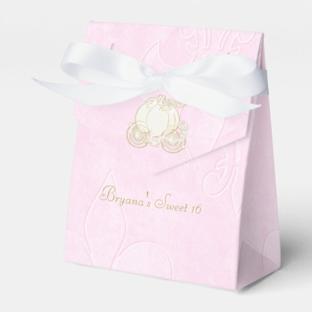 Cinderella Gold Carriage Pink Party Favor Boxes (Front Side)