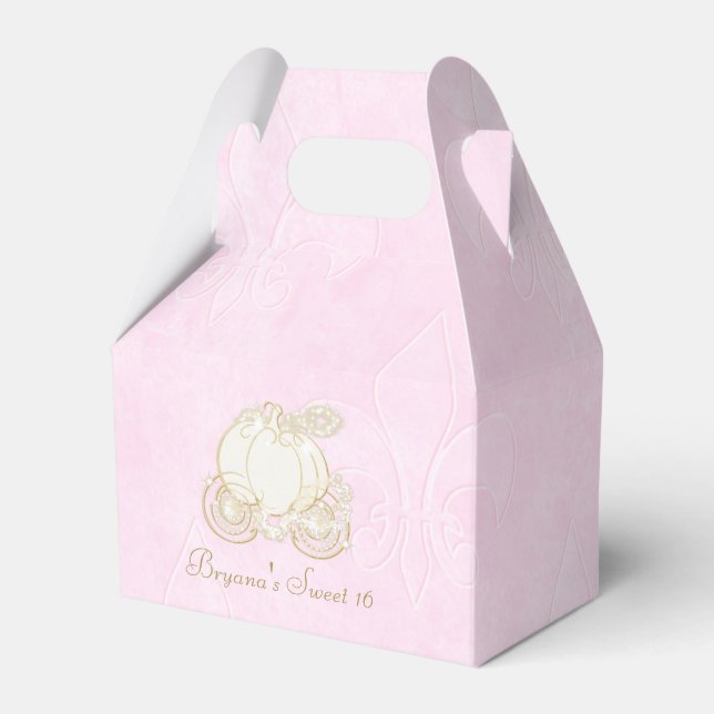 Cinderella Gold Carriage Pink Party Favor Boxes (Front Side)