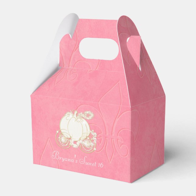 Cinderella Gold Carriage Pink Party Favor Boxes (Front Side)