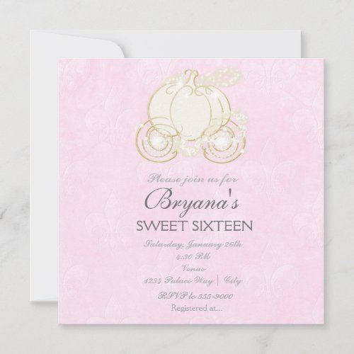 Cinderella Gold Carriage Pink Princess Invitation