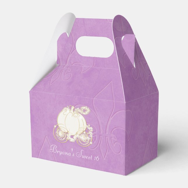 Cinderella Gold Carriage Purple Party Favor Boxes (Front Side)
