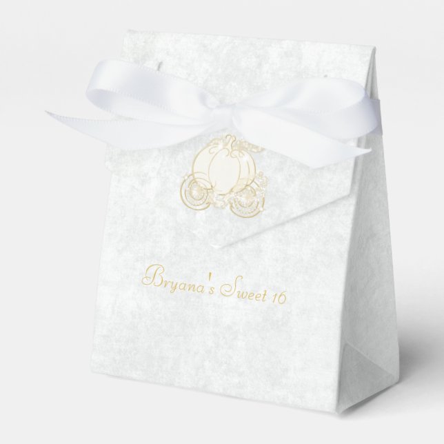 Cinderella Gold Carriage White Party Favor Boxes (Front Side)