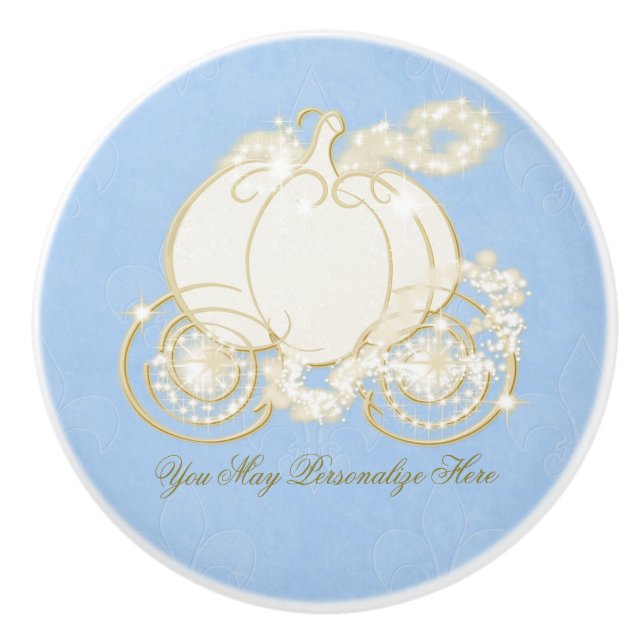 Cinderella Gold Pumpkin Carriage Blue Princess Ceramic Knob (Front)
