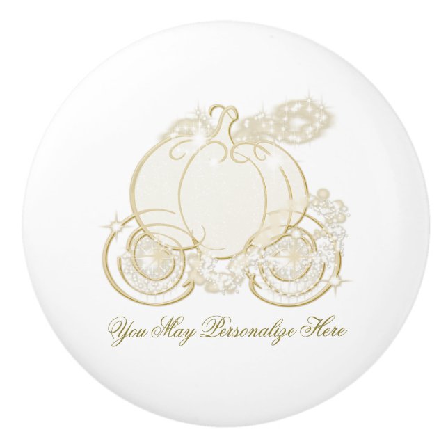 Cinderella Gold Pumpkin Carriage Princess Ceramic Knob (Front)