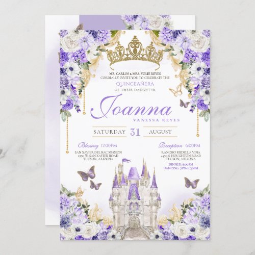 Cinderella Lavender Purple Princess Quinceanera Invitation