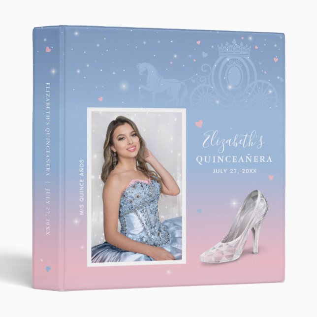 Cinderella Light Blue Pink Photo Album Guestbook 3 Ring Binder (Front/Spine)