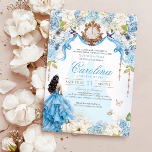 Cinderella Light Blue Royal Princess Quinceaera Invitation