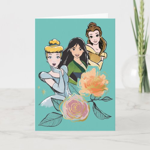Cinderella Mulan  Belle Floral Illustration Card