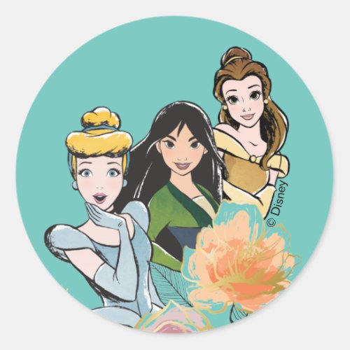 Cinderella Mulan  Belle Floral Illustration Classic Round Sticker