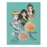 Cinderella, Mulan, &amp; Belle Floral Illustration Faux Canvas Print