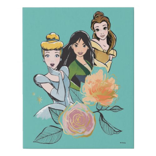 Cinderella Mulan  Belle Floral Illustration Faux Canvas Print