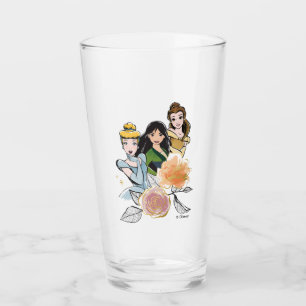 Cinderella, Mulan, & Belle Floral Illustration Glass