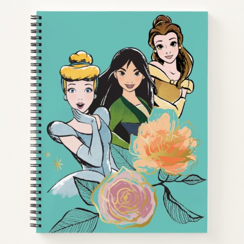 Cinderella Mulan  Belle Floral Illustration Notebook