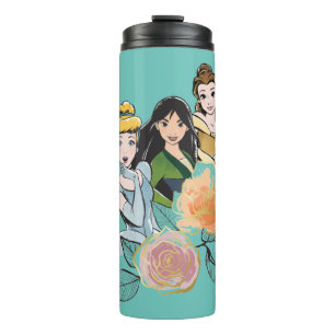 Cinderella, Mulan, & Belle Floral Illustration Thermal Tumbler