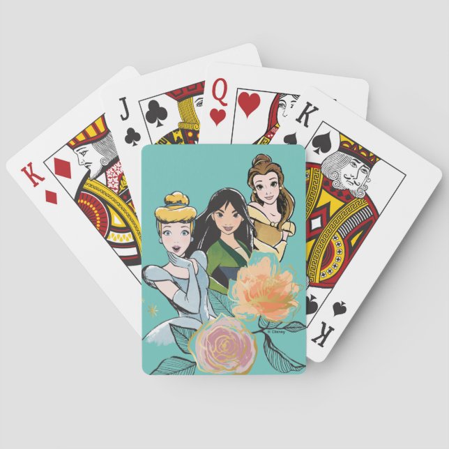 Cinderella, Mulan, & Belle Floral Playing Cards (Back)