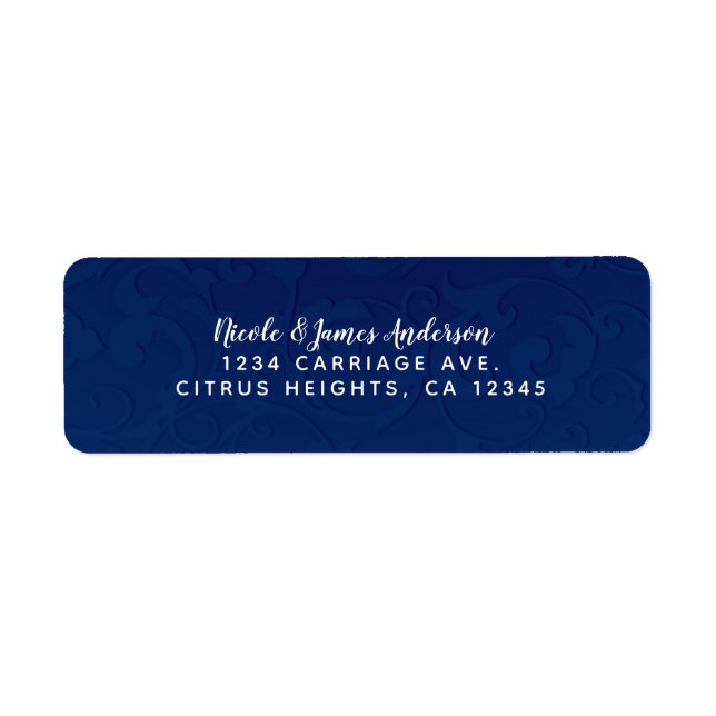 Cinderella Navy Blue Elegant Storybook Wedding Label (Front)