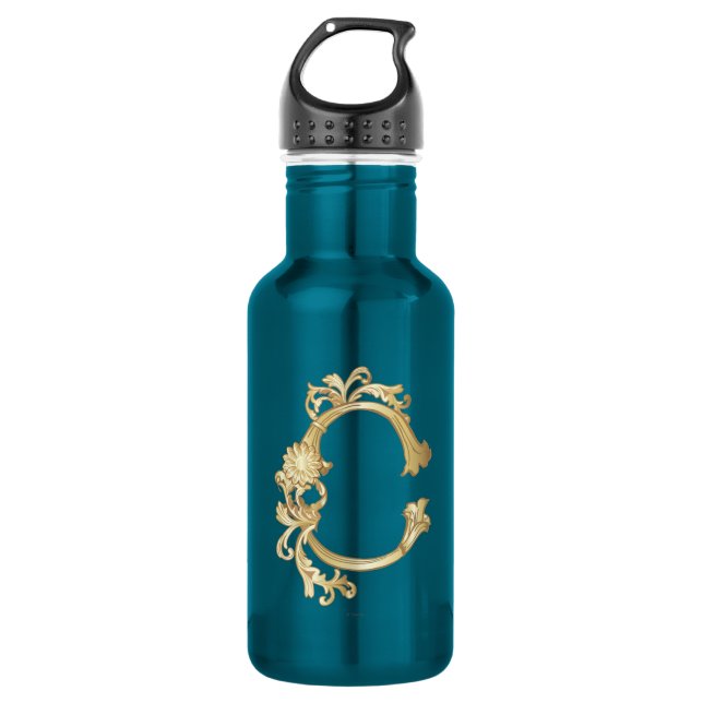 Cinderella Ornate Golden Pattern Stainless Steel Water Bottle (Front)