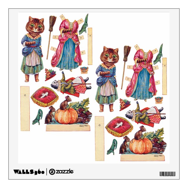 Cinderella, Paper Doll, Louis Wain Wall Decal (Front)