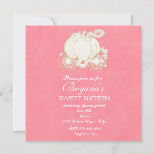 Cinderella Pink & Gold Carriage Party Invitation