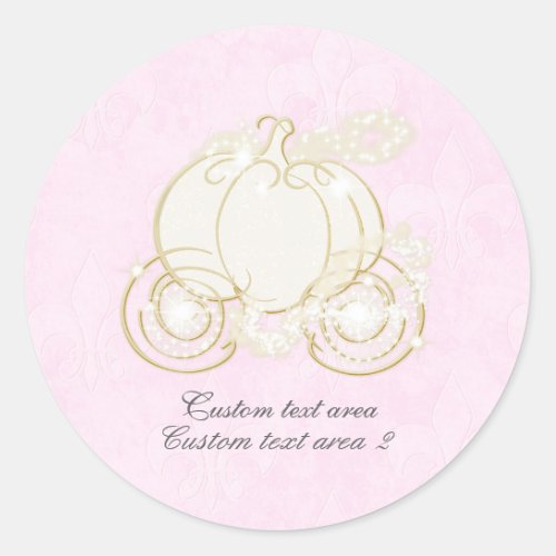 Cinderella Pink  Gold Princess Carriage Favor Classic Round Sticker