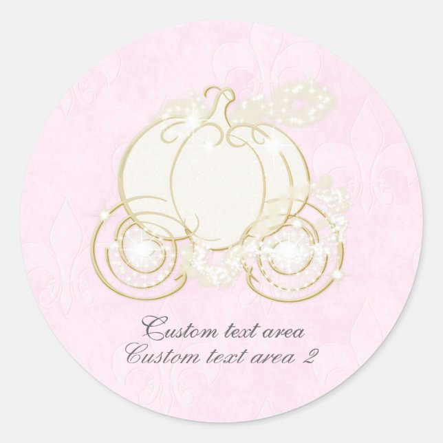 Cinderella Pink & Gold Princess Carriage Favor Classic Round Sticker (Front)
