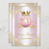 Cinderella Pink Gold Princess Quinceanera Invitation (Front/Back)