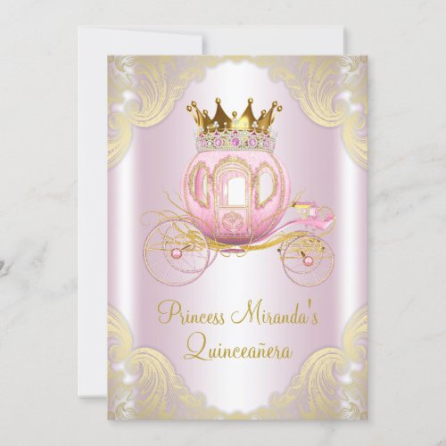 Cinderella Pink Gold Princess Quinceanera Invitation